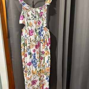 SO White Floral Dress with Pink, Yellow & Green Accents